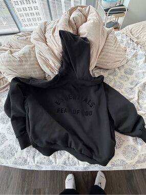Large Oversized Fear of God Black ESSENTIALS Hoodie